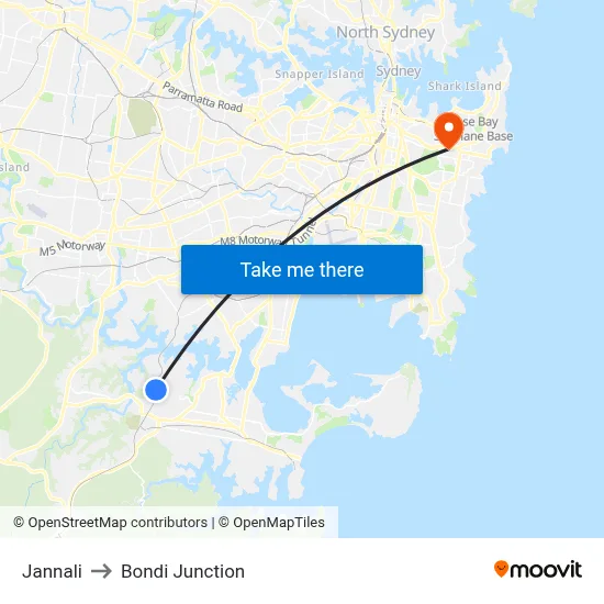 Jannali to Bondi Junction map