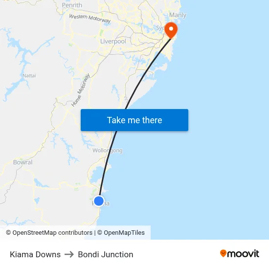 Kiama Downs to Bondi Junction map