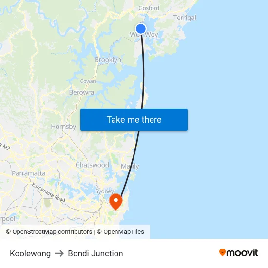 Koolewong to Bondi Junction map