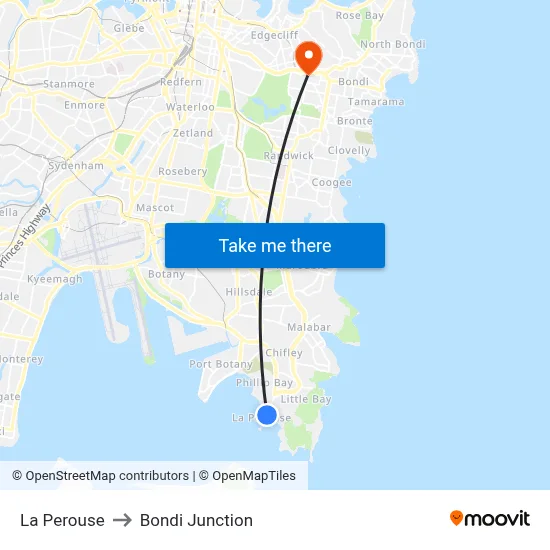 La Perouse to Bondi Junction map