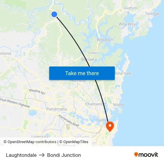 Laughtondale to Bondi Junction map