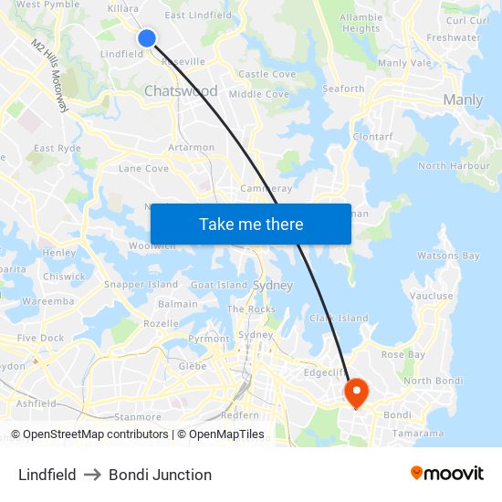 Lindfield to Bondi Junction map