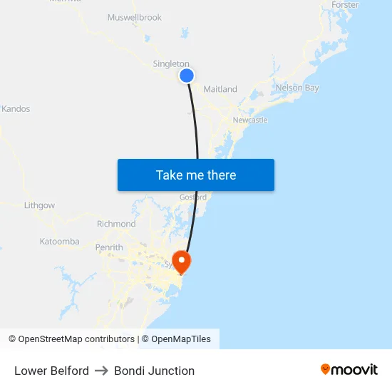 Lower Belford to Bondi Junction map