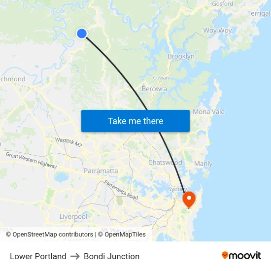 Lower Portland to Bondi Junction map
