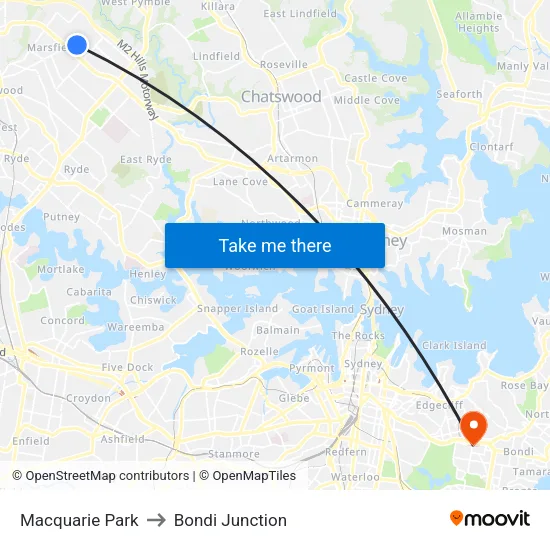 Macquarie Park to Bondi Junction map