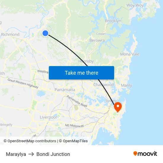 Maraylya to Bondi Junction map