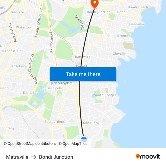 Matraville to Bondi Junction map