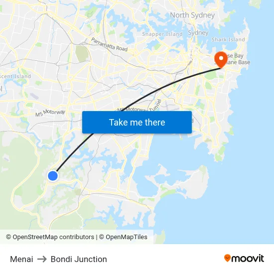 Menai to Bondi Junction map