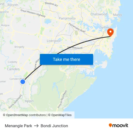 Menangle Park to Bondi Junction map