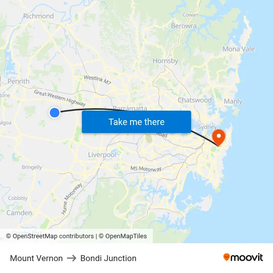 Mount Vernon to Bondi Junction map
