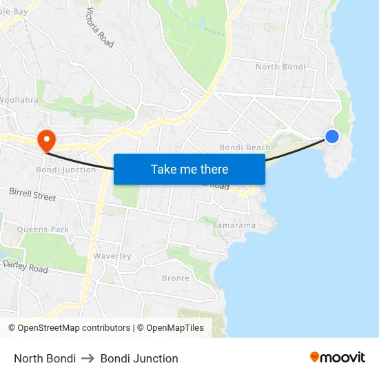 North Bondi to Bondi Junction map