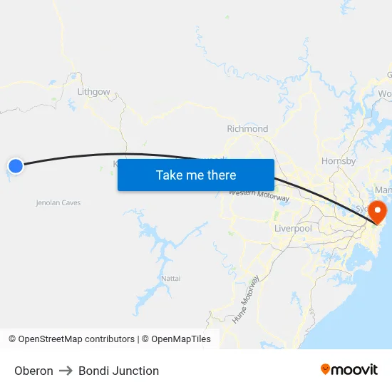 Oberon to Bondi Junction map