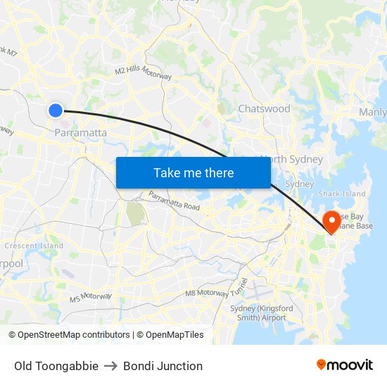 Old Toongabbie to Bondi Junction map