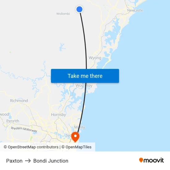 Paxton to Bondi Junction map