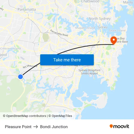Pleasure Point to Bondi Junction map