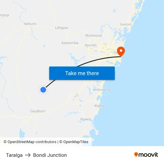 Taralga to Bondi Junction map