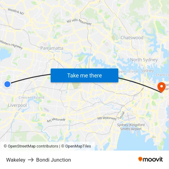 Wakeley to Bondi Junction map