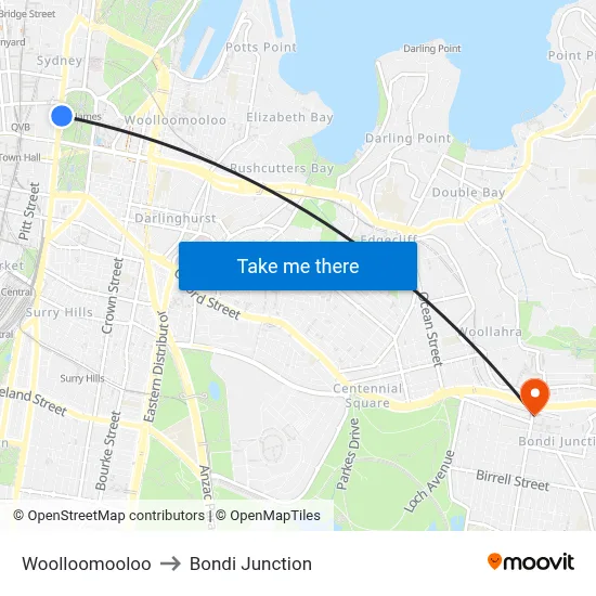 Woolloomooloo to Bondi Junction map