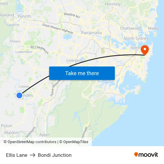 Ellis Lane to Bondi Junction map