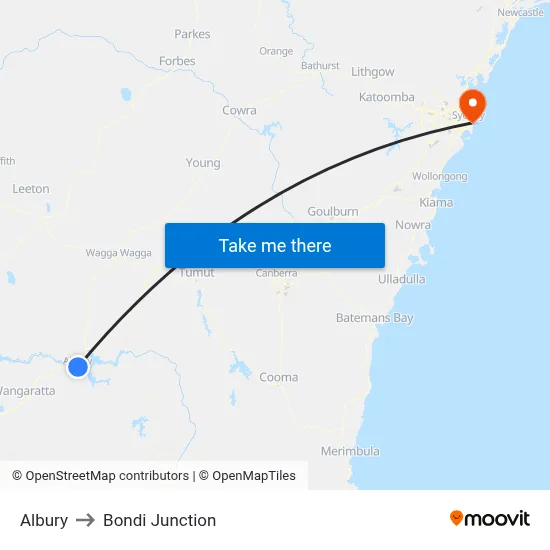 Albury to Bondi Junction map
