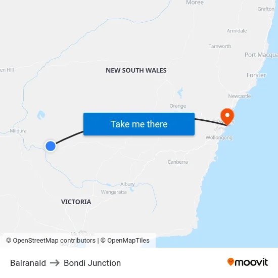 Balranald to Bondi Junction map
