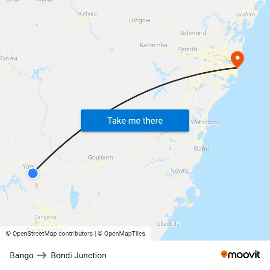Bango to Bondi Junction map