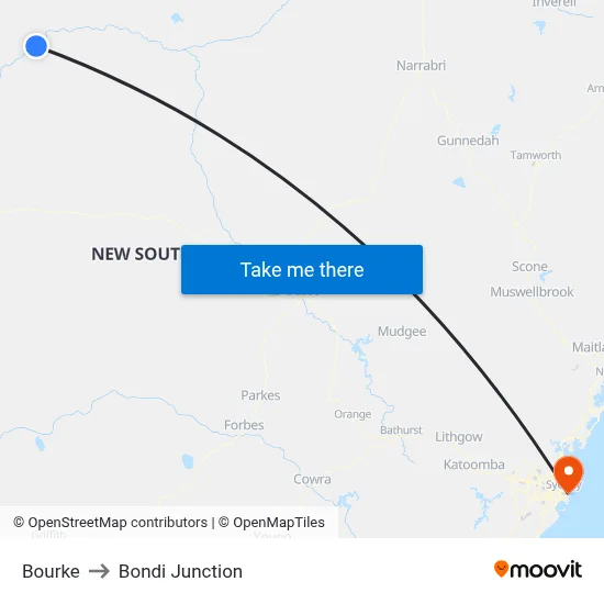 Bourke to Bondi Junction map