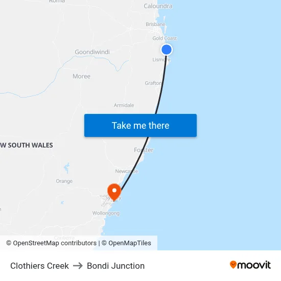 Clothiers Creek to Bondi Junction map