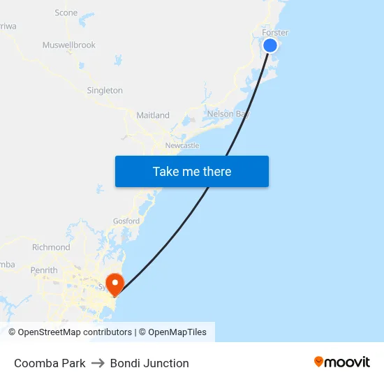 Coomba Park to Bondi Junction map