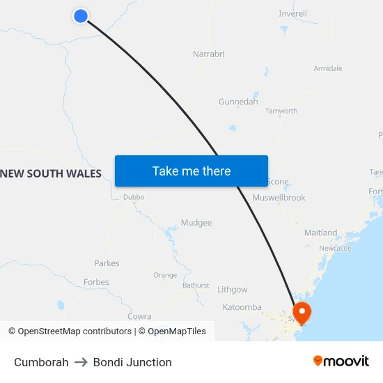 Cumborah to Bondi Junction map