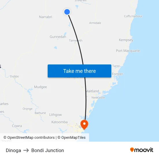Dinoga to Bondi Junction map