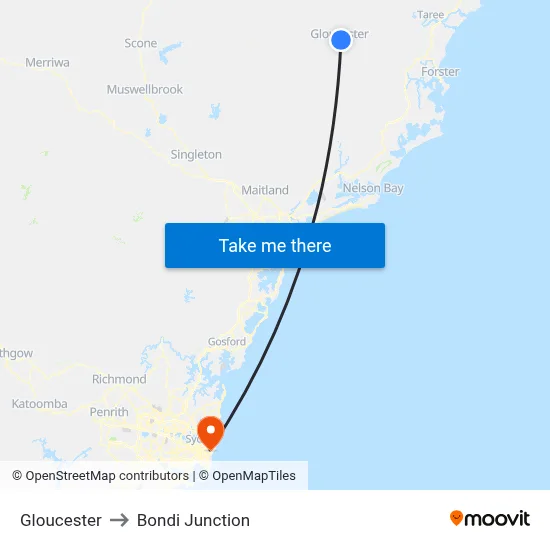 Gloucester to Bondi Junction map