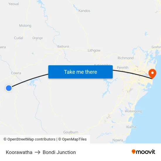 Koorawatha to Bondi Junction map