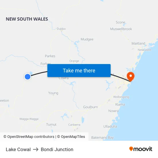 Lake Cowal to Bondi Junction map