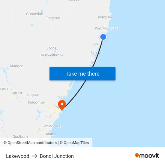 Lakewood to Bondi Junction map