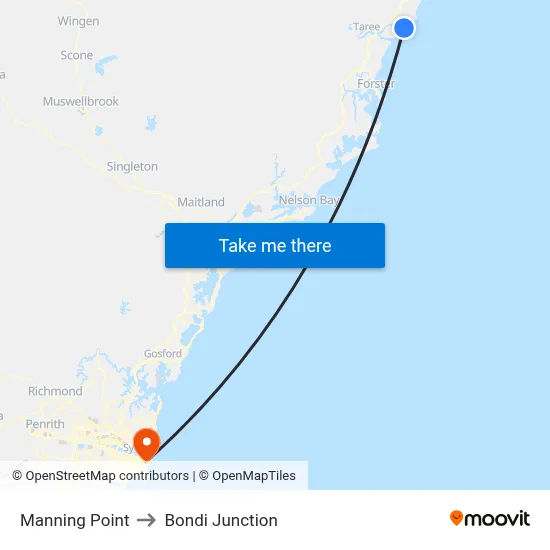 Manning Point to Bondi Junction map