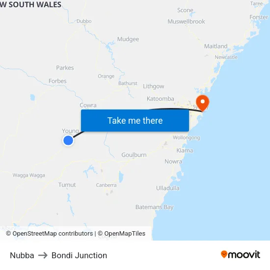 Nubba to Bondi Junction map