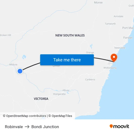 Robinvale to Bondi Junction map