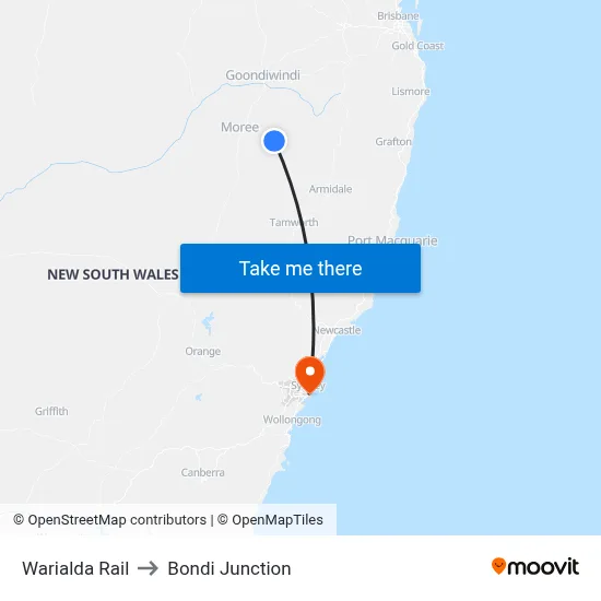 Warialda Rail to Bondi Junction map