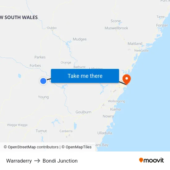 Warraderry to Bondi Junction map