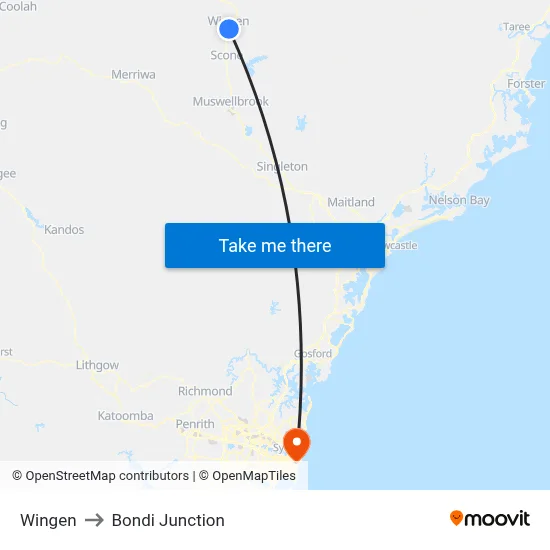 Wingen to Bondi Junction map