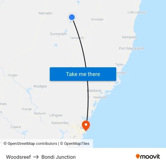 Woodsreef to Bondi Junction map