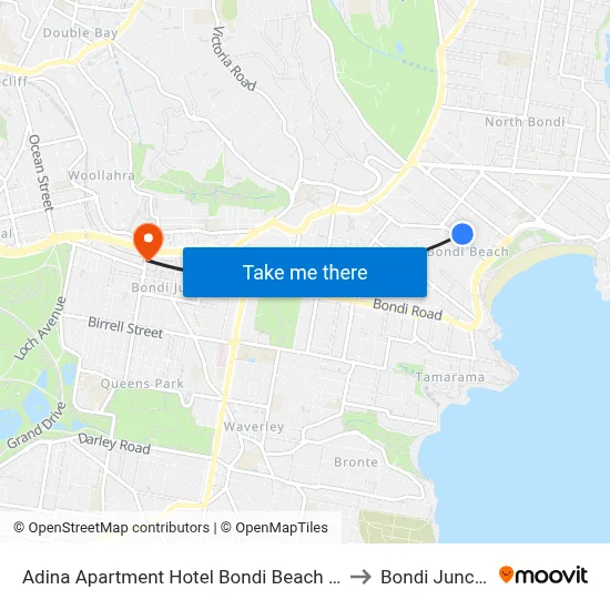 Adina Apartment Hotel Bondi Beach Sydney to Bondi Junction map