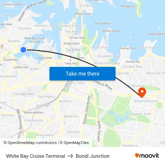 White Bay Cruise Terminal to Bondi Junction map