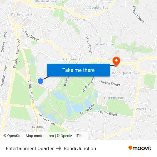 Entertainment Quarter to Bondi Junction map