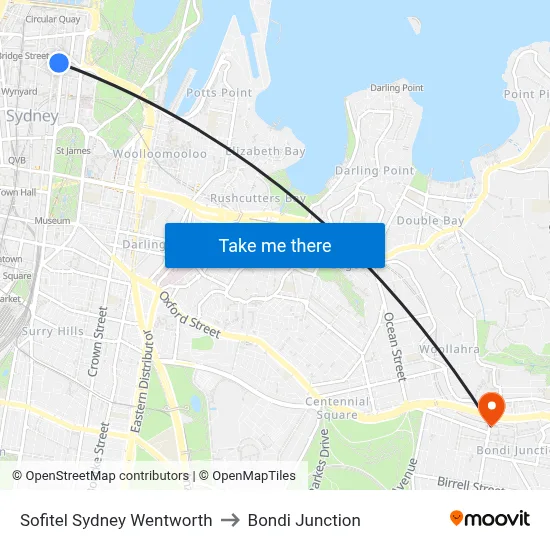 Sofitel Sydney Wentworth to Bondi Junction map