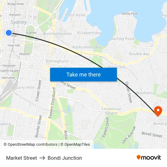 Market Street to Bondi Junction map