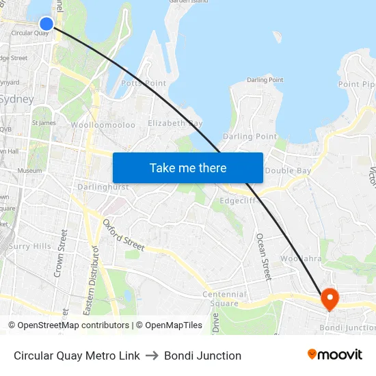 Circular Quay Metro Link to Bondi Junction map