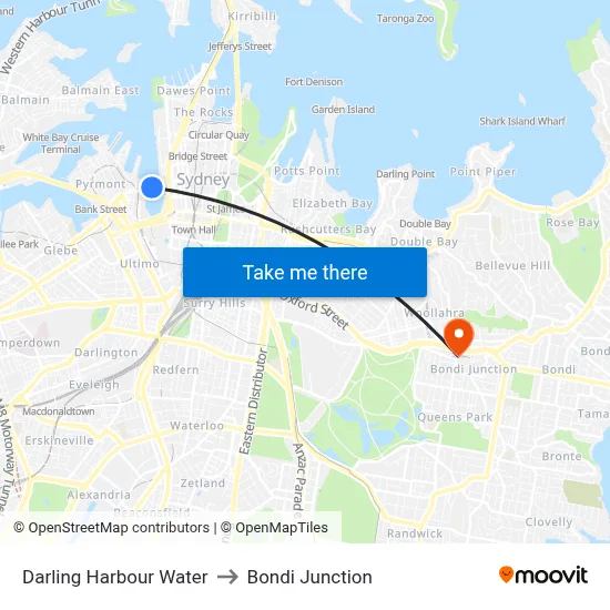 Darling Harbour Water to Bondi Junction map