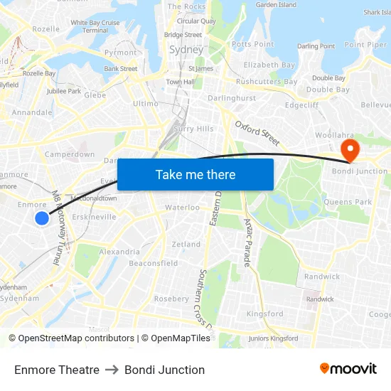 Enmore Theatre to Bondi Junction map